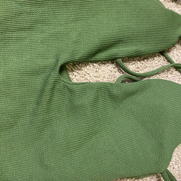 Olive Green Deep Plunge One Piece - Picture 2 of 2